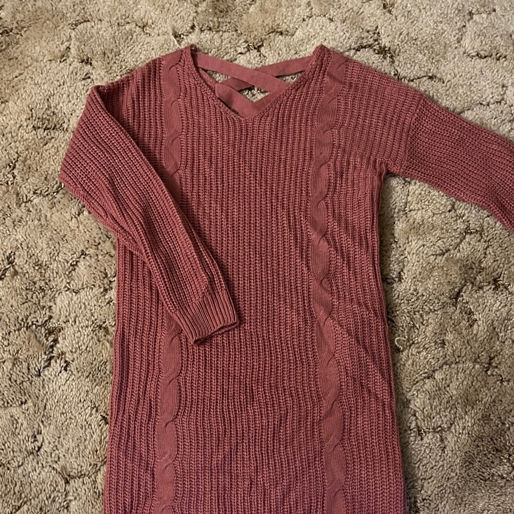 Women's Cable Knit Sweater Dress - Rose Pink
